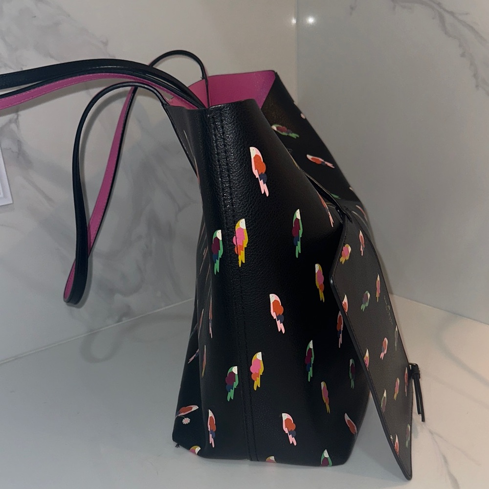 Kate Spade Black Tote with Colorful Parrot Design - Picture 7 of 16